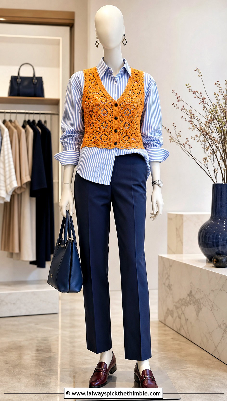 Orange Crochet Vest Top With Striped Shirt - 15 orange crochet top on mannequin outfit ideas