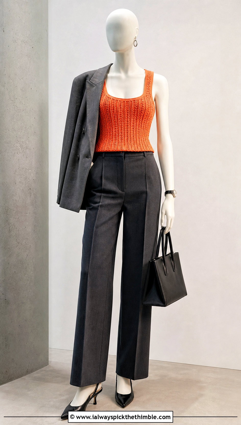 Orange Ribbed Crochet Tank With Tailored Trousers - 15 orange crochet top on mannequin outfit ideas