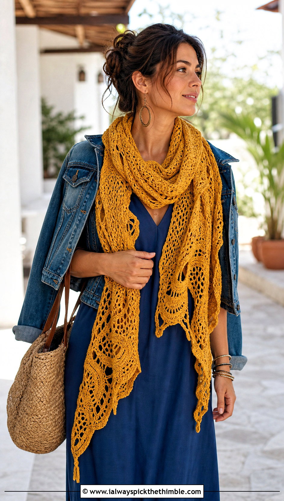 Organic Edge Freeform Crochet Shawl Scarf With Maxi Dress - 20 Freeform Crochet Scarf outfit ideas