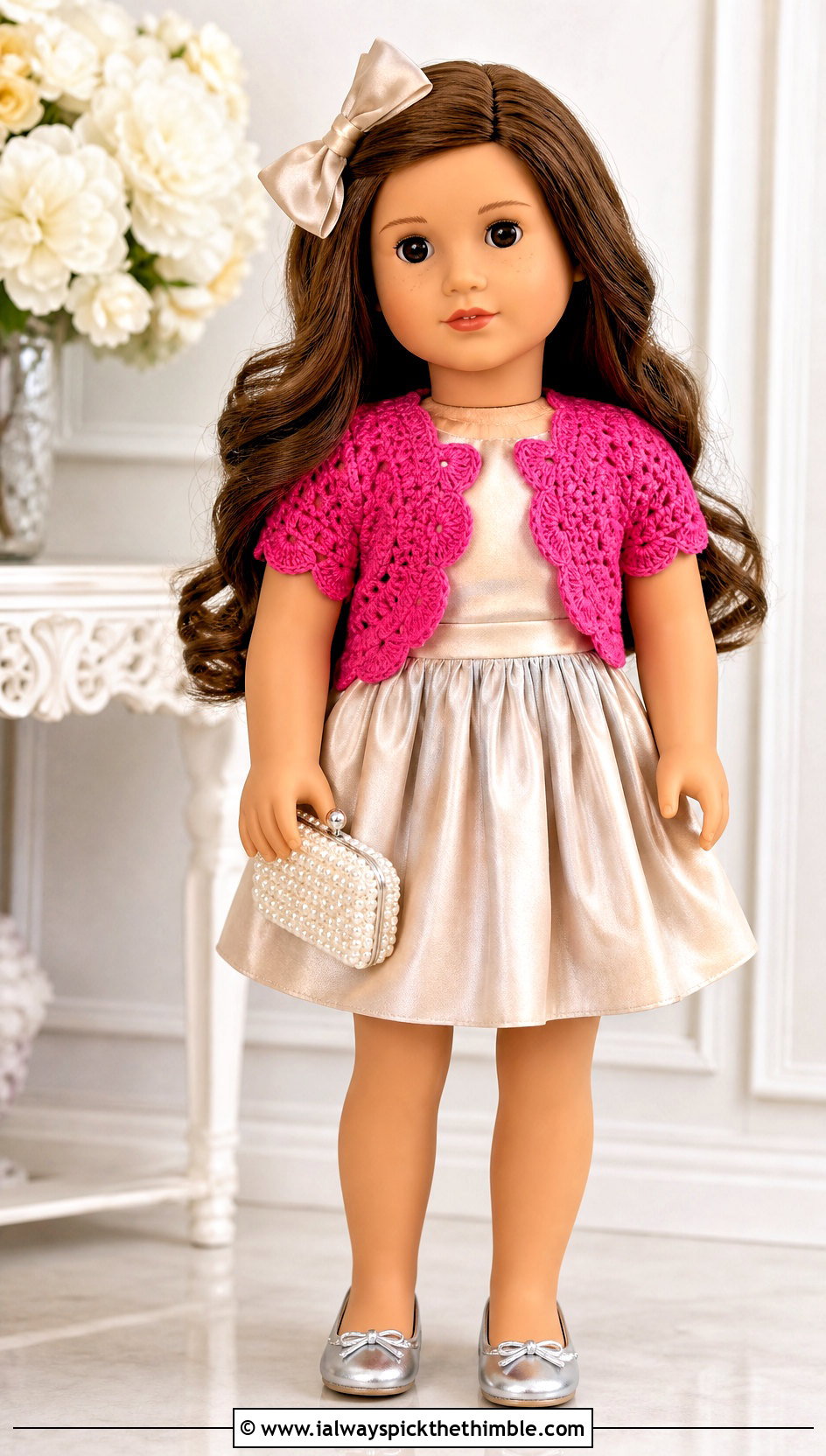 Our Generation Doll Crochet Bolero With Satin Party Dress - 15 Crochet Our Generation Doll Clothes and outfit ideas