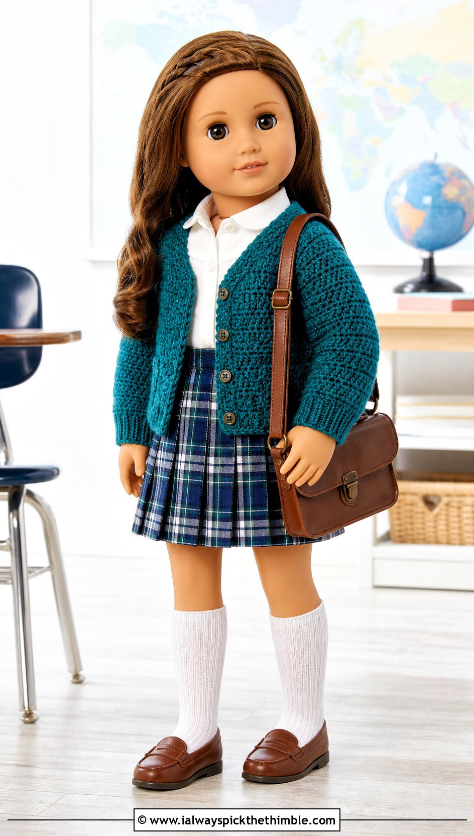 Our Generation Doll Crochet Cardigan With Pleated School Skirt - 15 Crochet Our Generation Doll Clothes and outfit ideas
