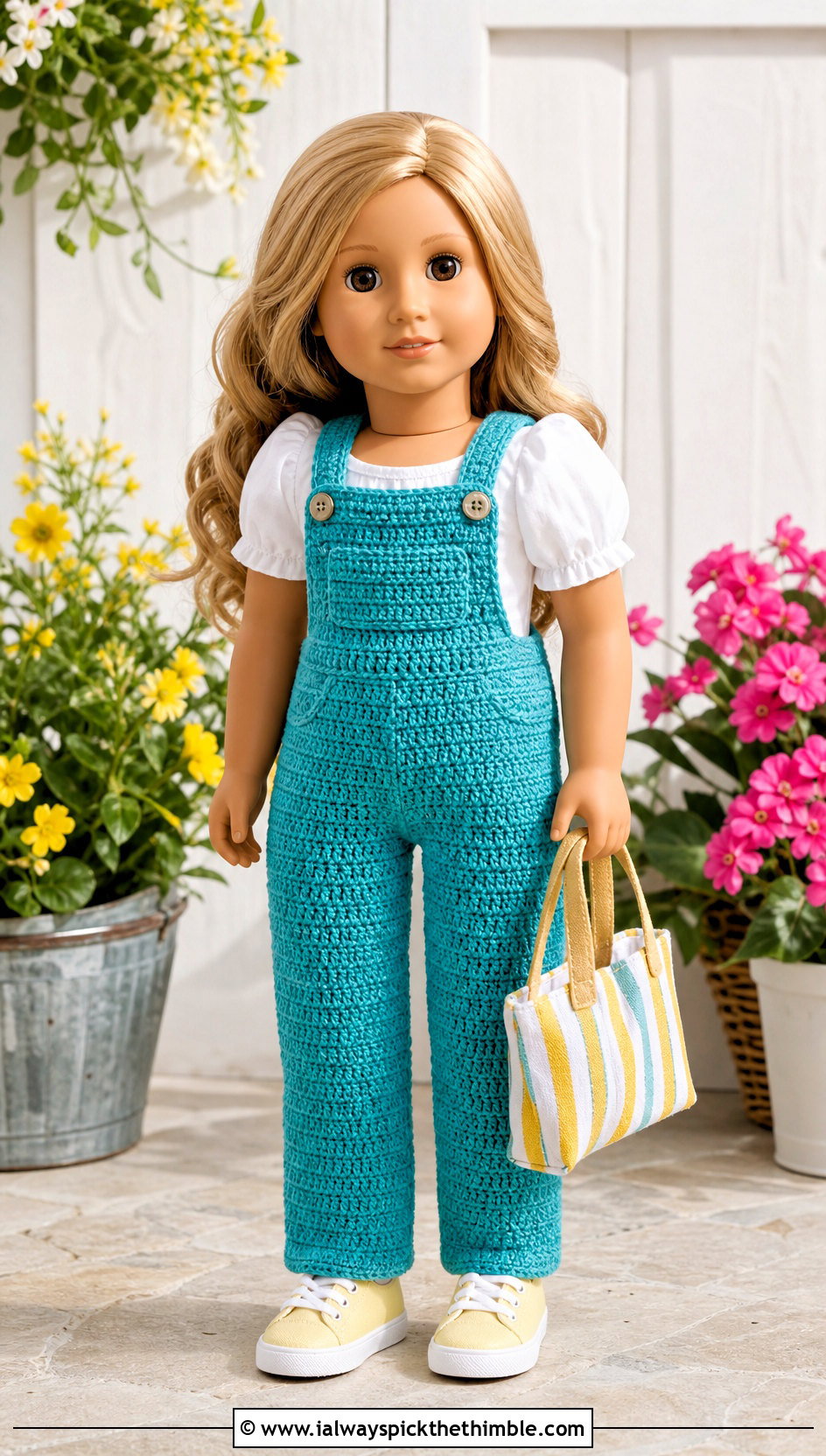 Our Generation Doll Crochet Overalls With Cotton Blouse - 15 Crochet Our Generation Doll Clothes and outfit ideas