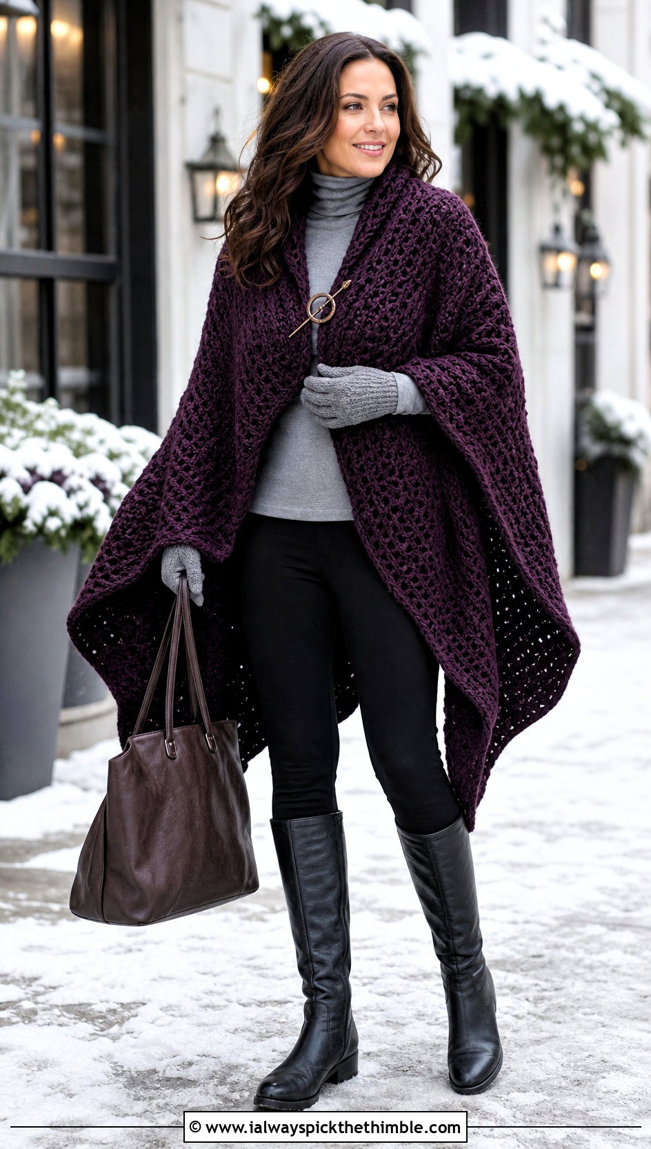 Oversized Bat Wing Crochet Wrap Shawl With Leggings - 20 bat wing crochet shawl outfit ideas