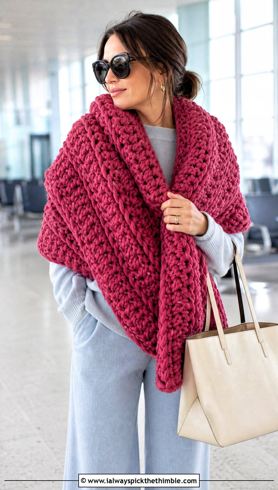 Oversized Blanket Bulky Yarn Crochet Scarf With Knit Set - 20 bulky yarn crochet scarf outfit ideas
