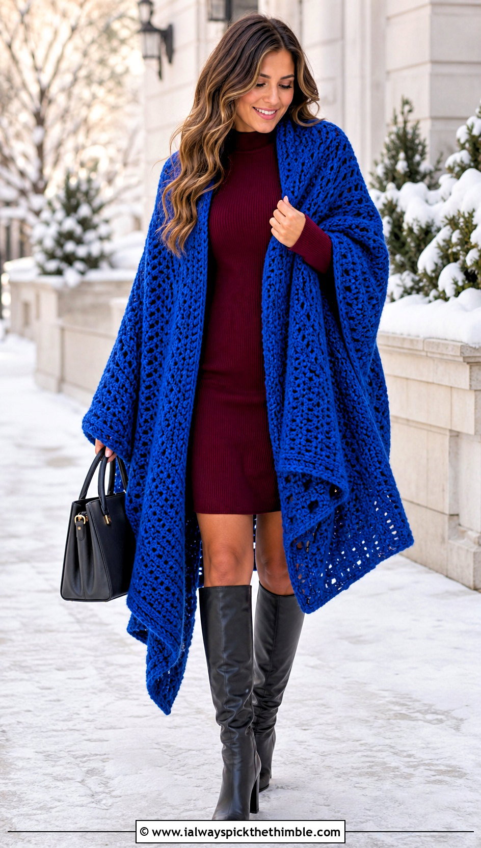 Oversized Blanket Crochet Boho Shawl With Sweater Dress - 20 crochet boho shawl outfit ideas