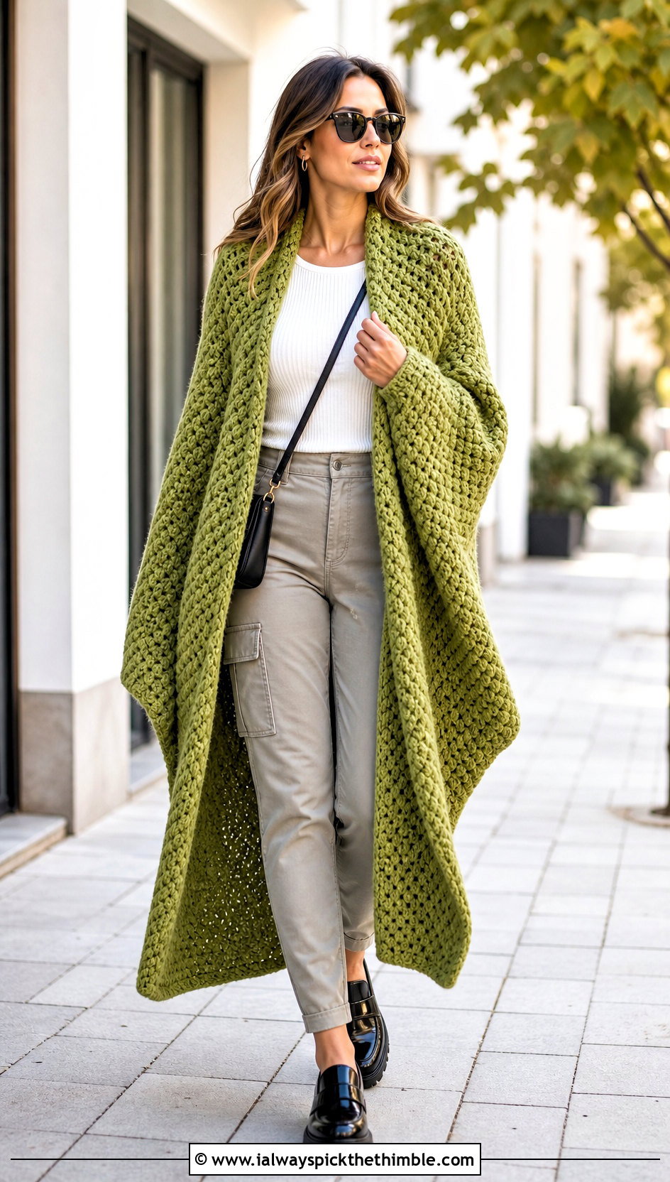Oversized Blanket Crochet Cape Coat With Cargo Pants - 15 Crochet Cape Coat outfit ideas