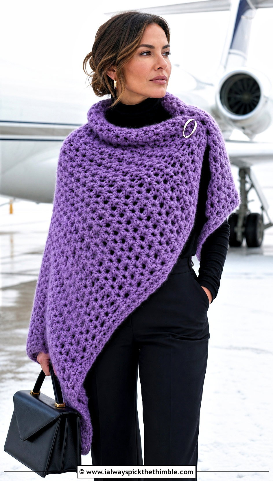 Oversized Blanket Crochet Shawl With Monochrome Layers - 20 winter crochet shawl outfit ideas