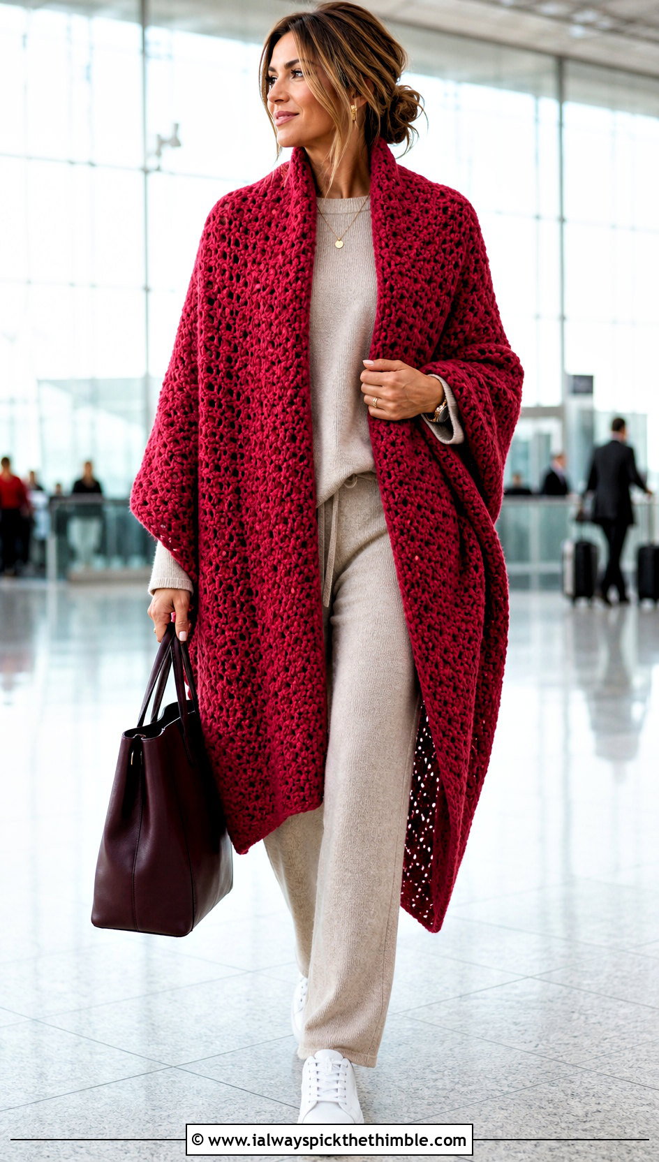 Oversized Blanket Crochet Wrap With Knit Set - 15 Beginner Crochet Wrap outfit ideas