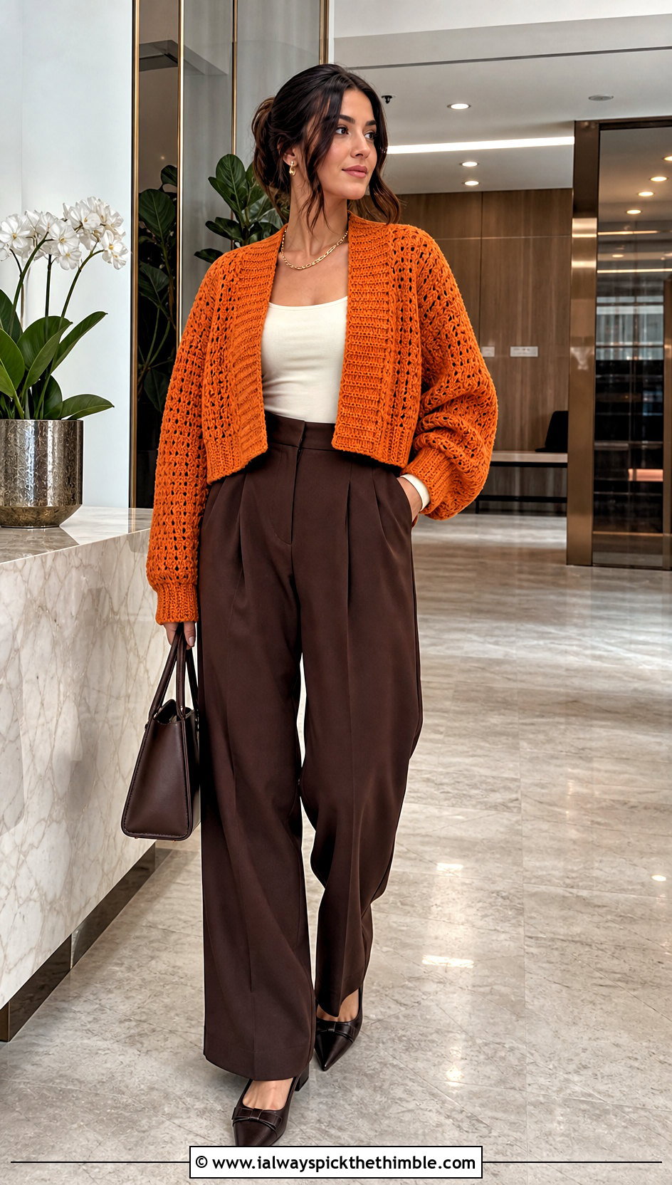 Oversized Boxy Crochet Cardigan With High Waist Trousers - 25 oversized crochet cardigan outfit ideas