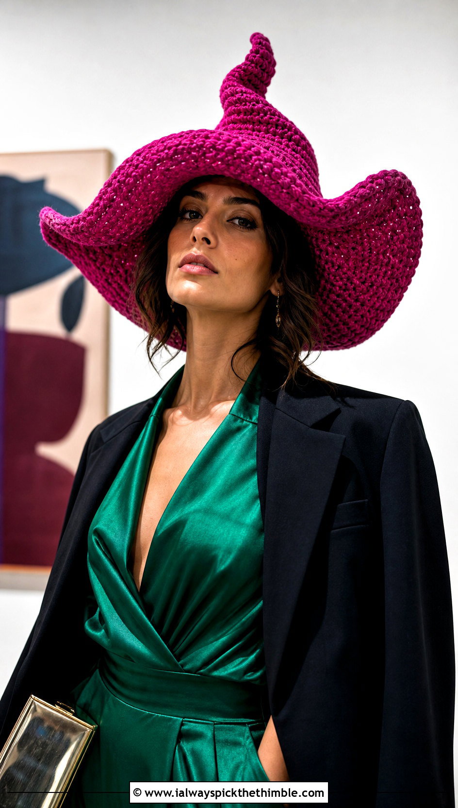 Oversized Brim Crochet Fairy Hat With Evening Outfit - 20 Crochet Fairy Hat outfit ideas