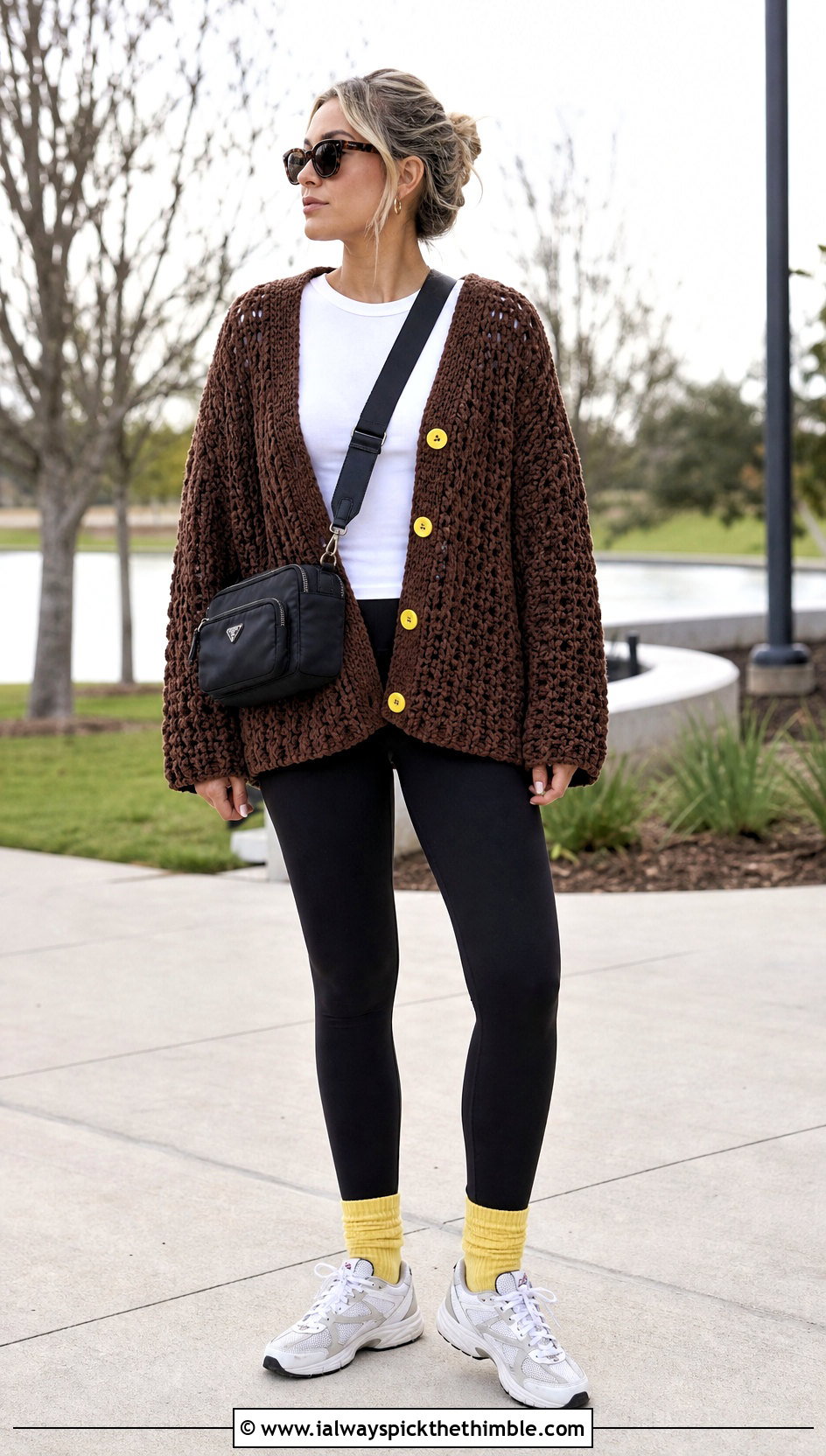 Oversized Brown Crochet Cardigan With Leggings - 25 Brown Crochet Cardigan outfit ideas