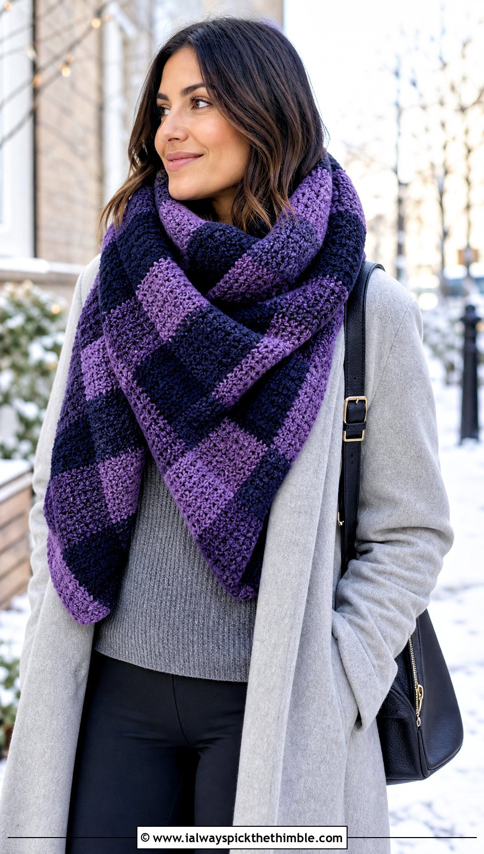 Oversized Buffalo Plaid Crochet Blanket Scarf With Leggings - 15 buffalo plaid crochet scarf outfit ideas