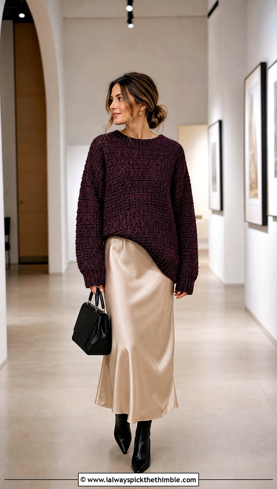 Oversized C2C Crochet Sweater With Satin Slip Skirt - 20 c2c crochet sweater outfit ideas