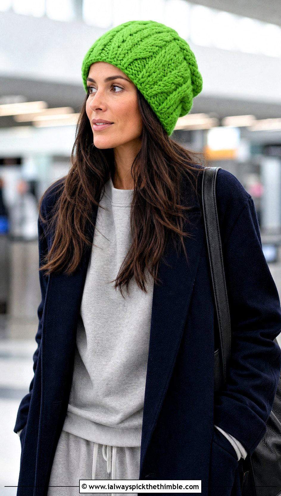 Oversized Cable Crochet Beanie With Matching Sweats - 15 cabled crochet beanie design outfit ideas