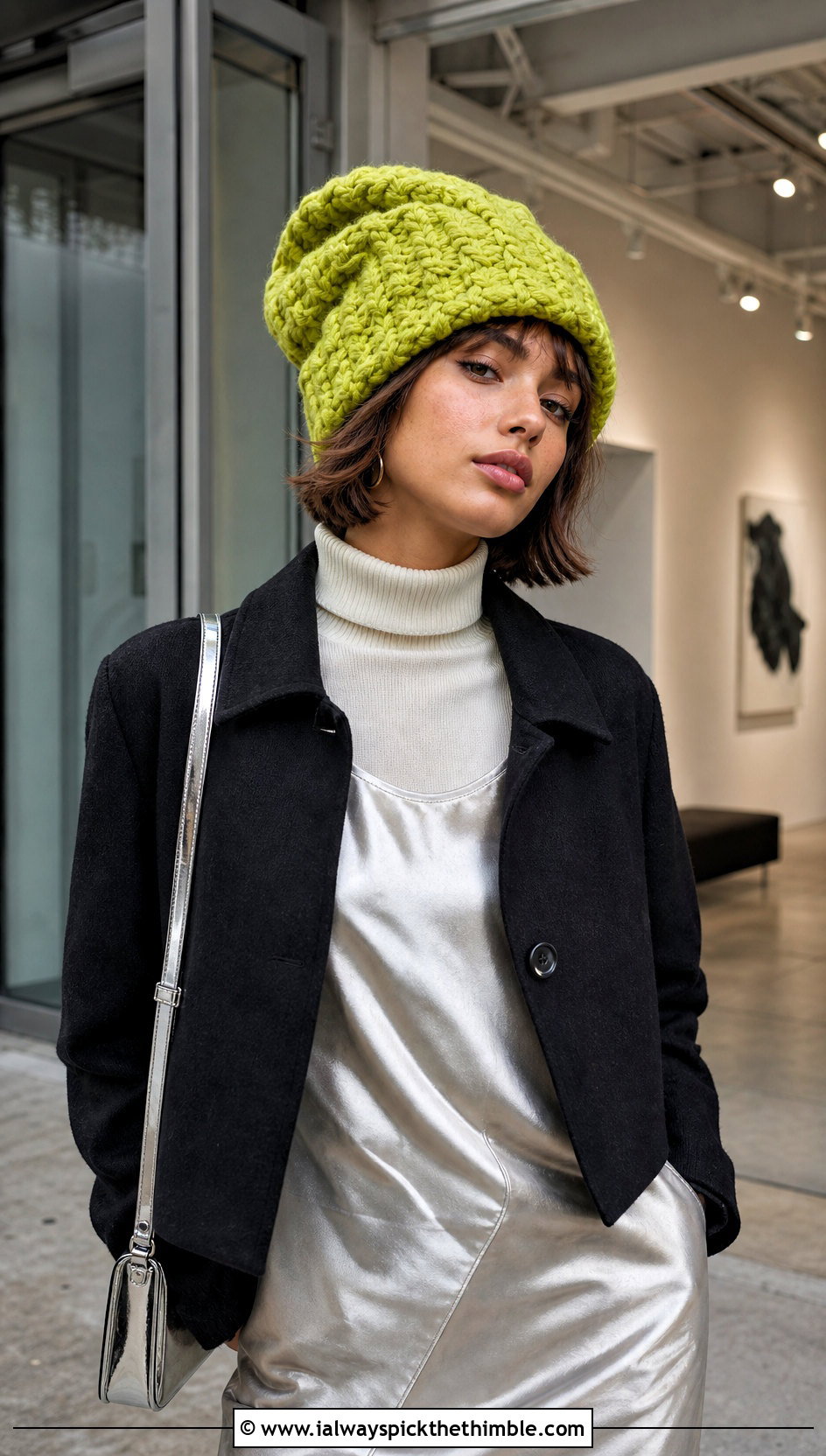 Oversized Cable Slouch Hat With Slip Dress - 20 Crochet Cable Stitch Hat outfit ideas