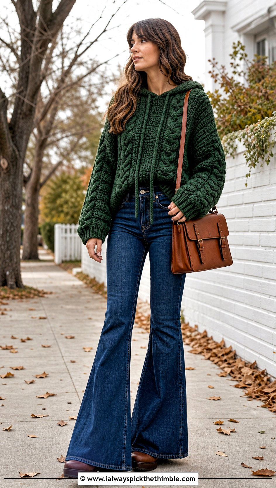 Oversized Cable Texture Crochet Hoodie With Flared Jeans - 20 oversized crochet hoodie outfit ideas