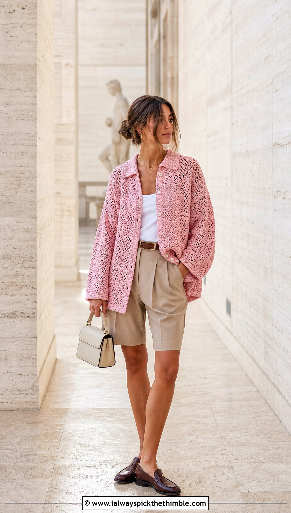 Oversized Calad Shirt With Bermuda Shorts - 20 crochet calad shirt outfit ideas