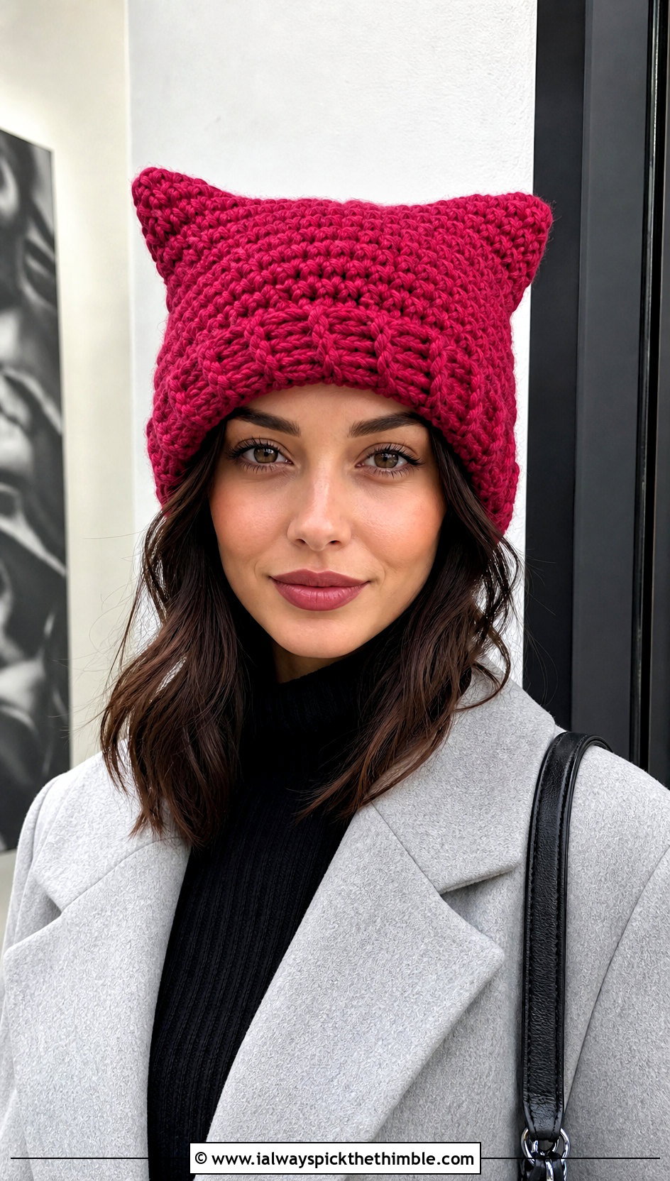 Oversized Cat Ear Crochet Beanie With Mini Skirt And Coat - 15 Oversized Crochet Beanie outfit ideas