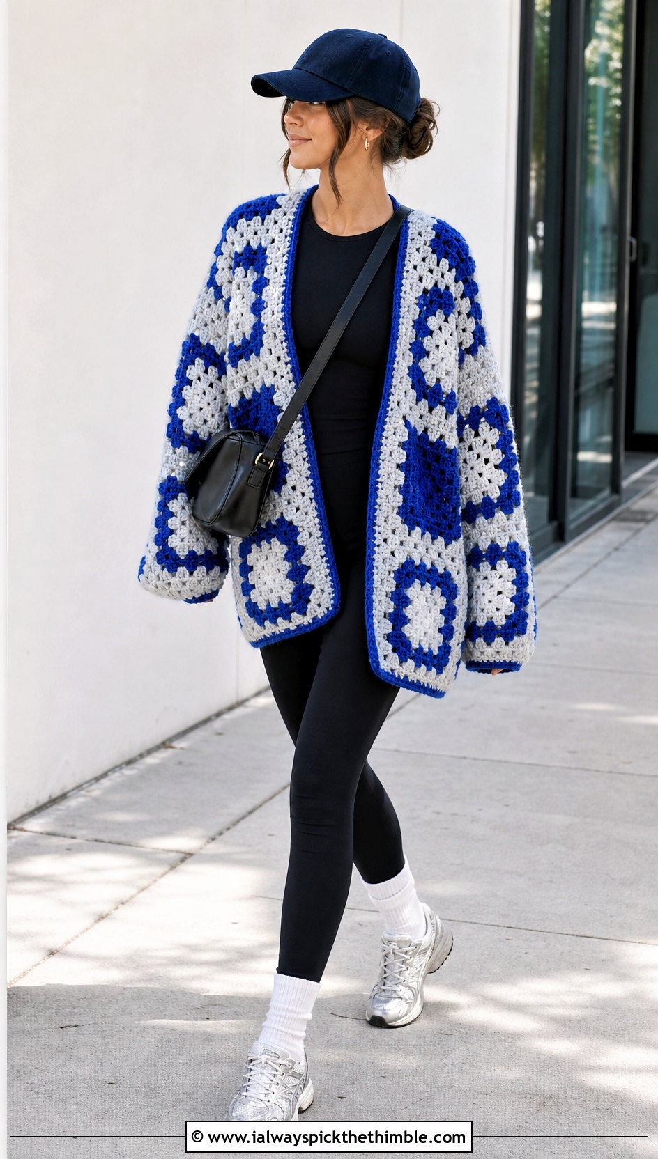 Oversized Checkered Granny Square Cardigan With Leggings - 20 checkered granny square cardigan outfit ideas