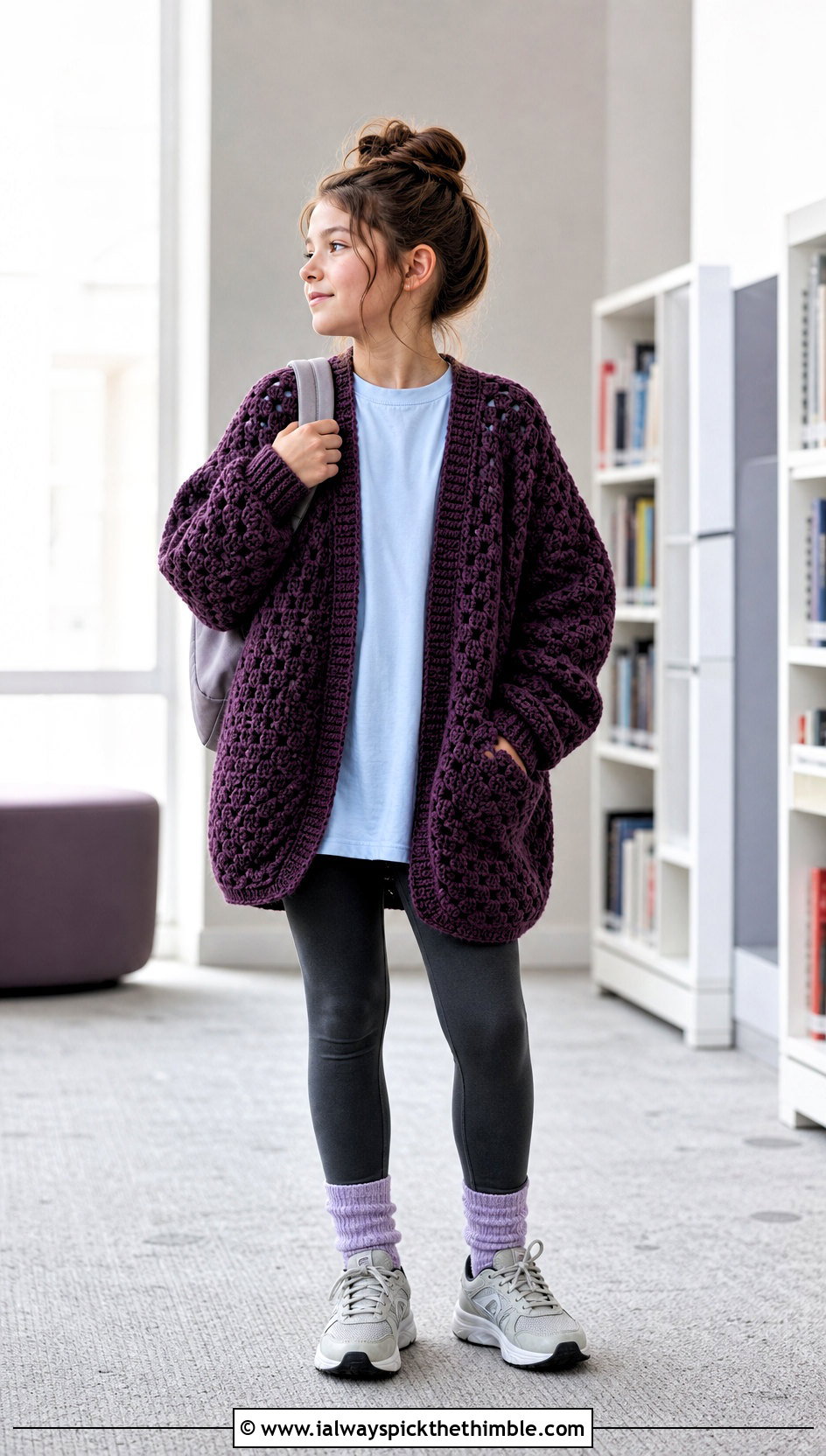 Oversized Childs Hexagon Cardigan With Leggings - 15 Crochet Childs Hexagon Cardigan outfit ideas