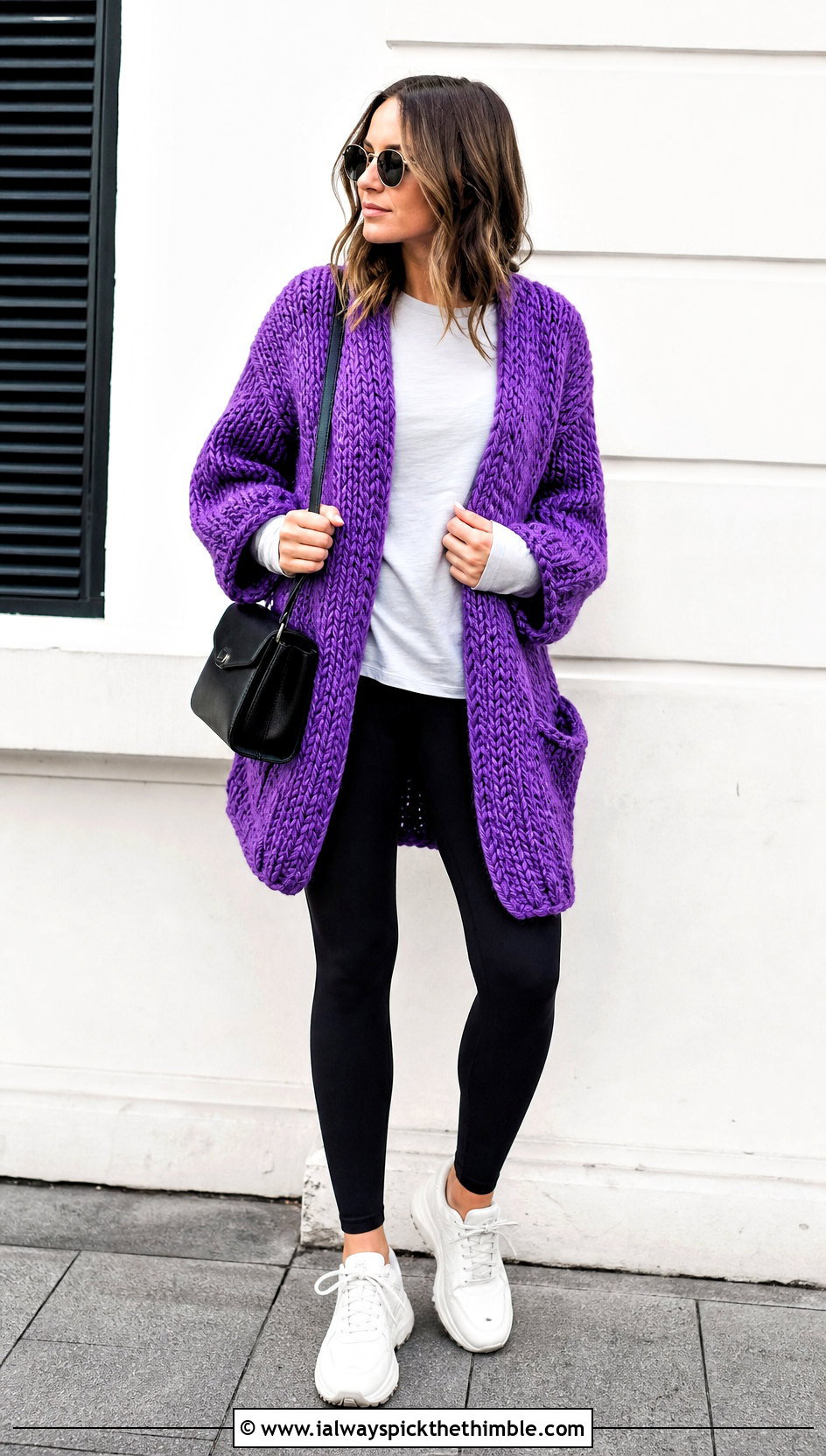 Oversized Chunky Crochet Cardigan With Leggings - 15 very easy crochet cardigan outfit ideas