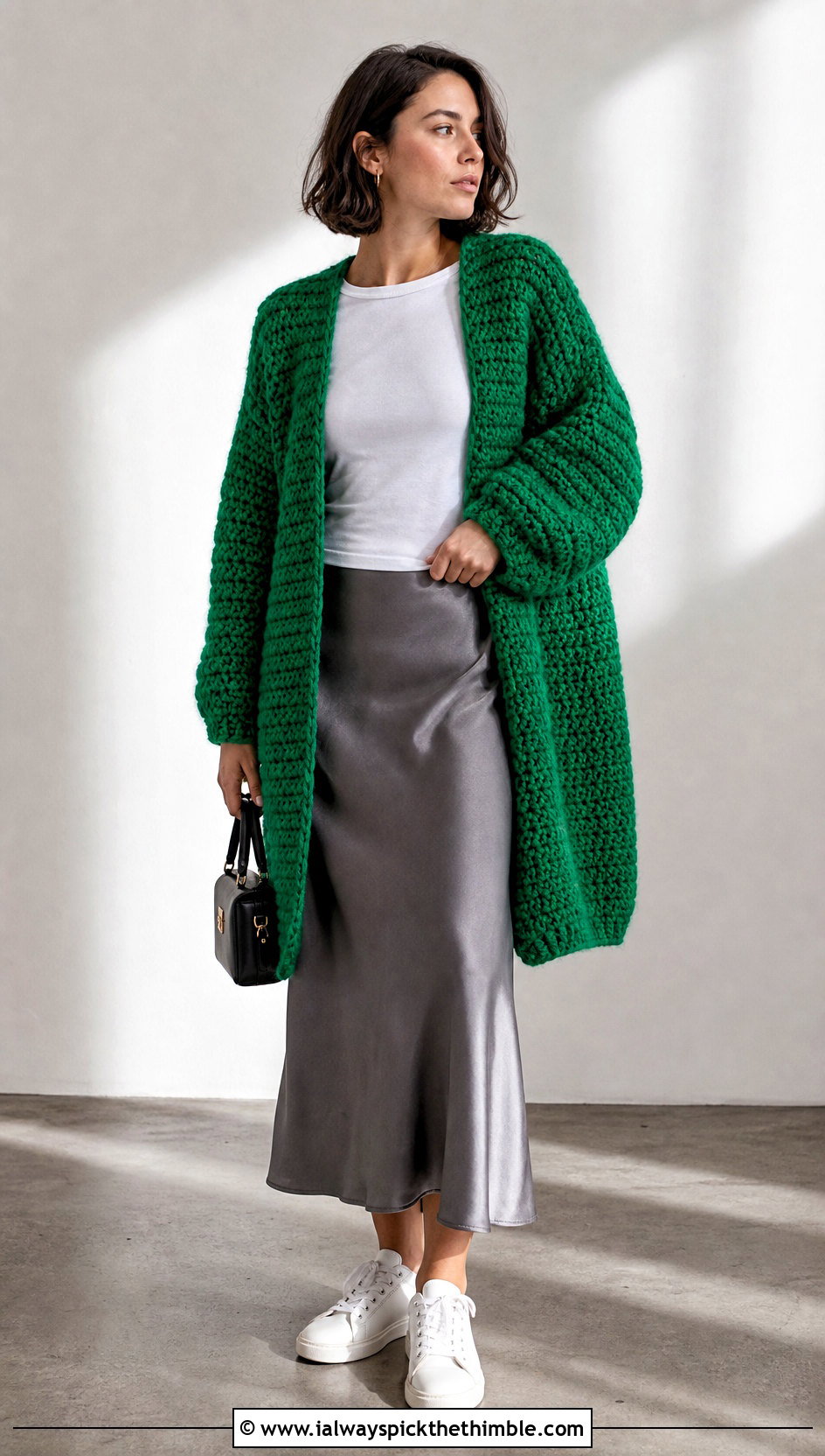 Oversized Chunky Crochet Cardigan With Slip Skirt - 20 diy crochet cardigan outfit ideas