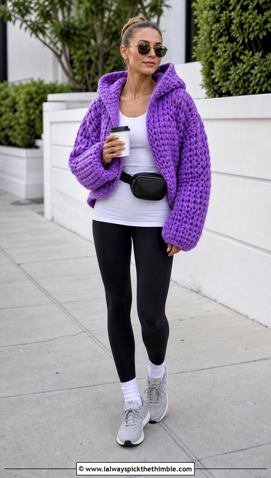 Oversized Chunky Crochet Hoodie With Leggings - 20 oversized crochet hoodie outfit ideas