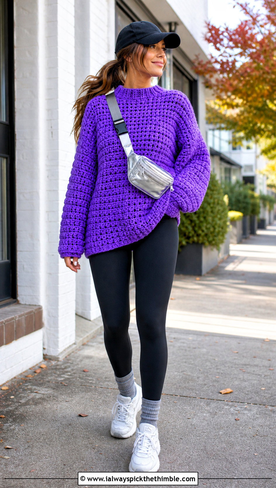Oversized Chunky Crochet Jumper With Leggings - 20 simple crochet jumper outfit ideas