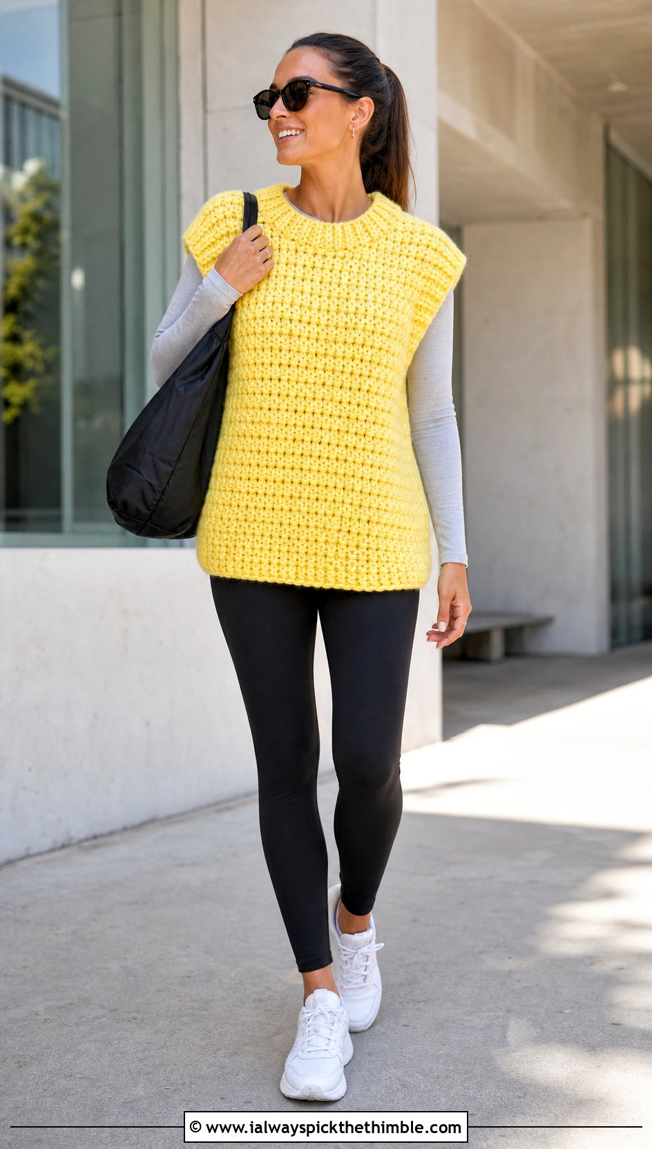 Oversized Chunky Crochet Pullover Vest With Leggings - 15 crochet pullover vest outfit ideas