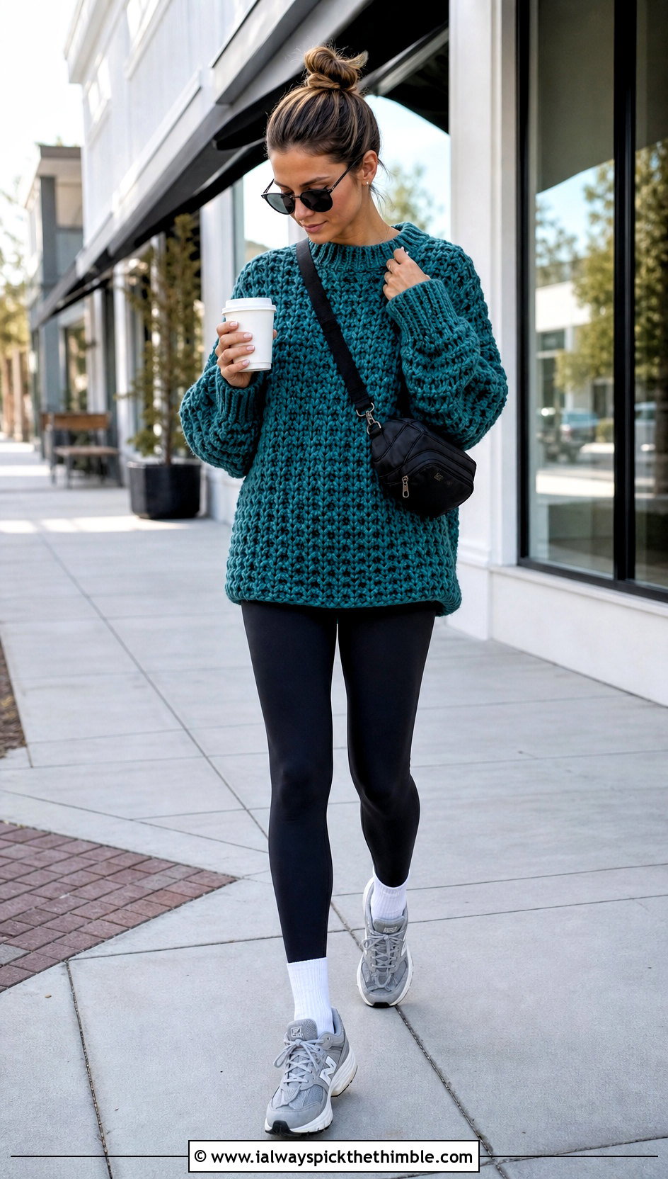 Oversized Chunky Crochet Pullover With Leggings - 20 Easy Crochet Pullover outfit ideas