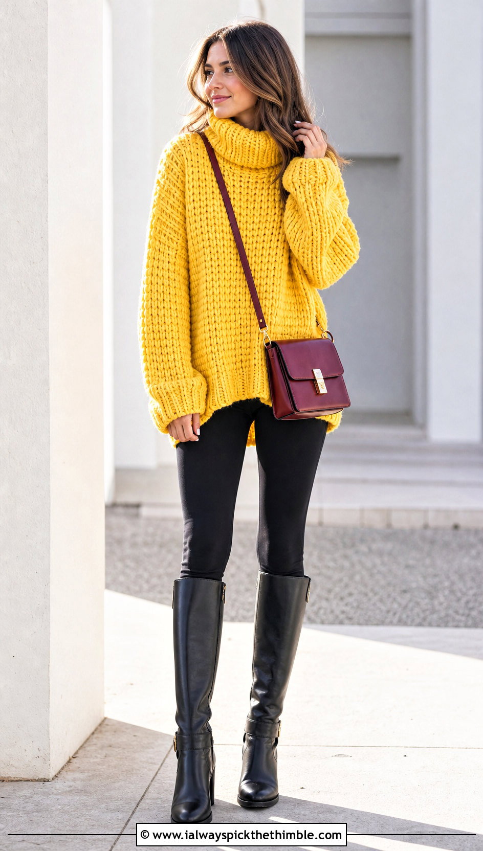 Oversized Chunky Crochet Roll Neck Sweater With Leggings - 20 Crochet Roll Neck Sweater outfit ideas