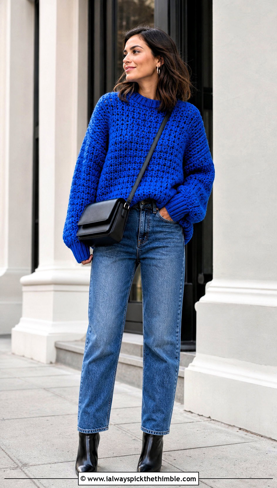 Oversized Chunky Crochet Sweater With Straight Leg Jeans - 20 Easy Chunky Crochet Sweater outfit ideas