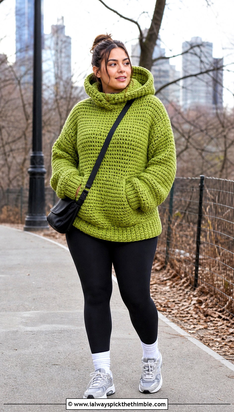 Oversized Chunky Crochet Turtleneck Hoodie With Leggings - 20 crochet turtle neck hoodie outfit ideas