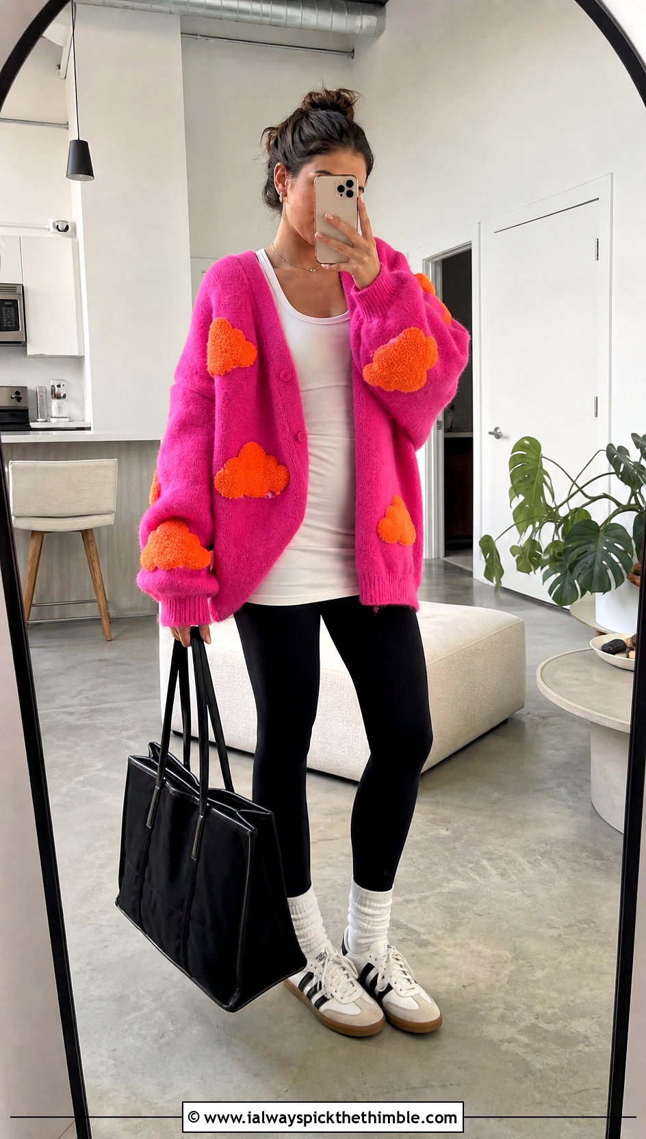 Oversized Cloud Cardigan With Black Leggings - 25 crochet cloud cardigan outfit ideas