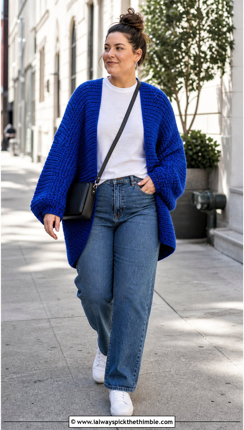 Oversized Cocoon Rectangle Sweater With Straight Jeans - 15 Crochet Sweater From Rectangle outfit ideas