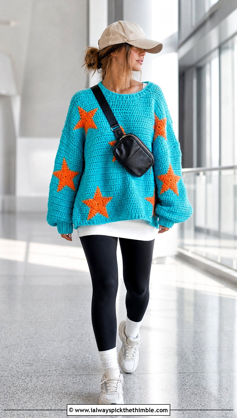 Oversized Coraline Star Crochet Sweater With Leggings And Sneakers - 20 Coraline Star Crochet Sweater outfit ideas