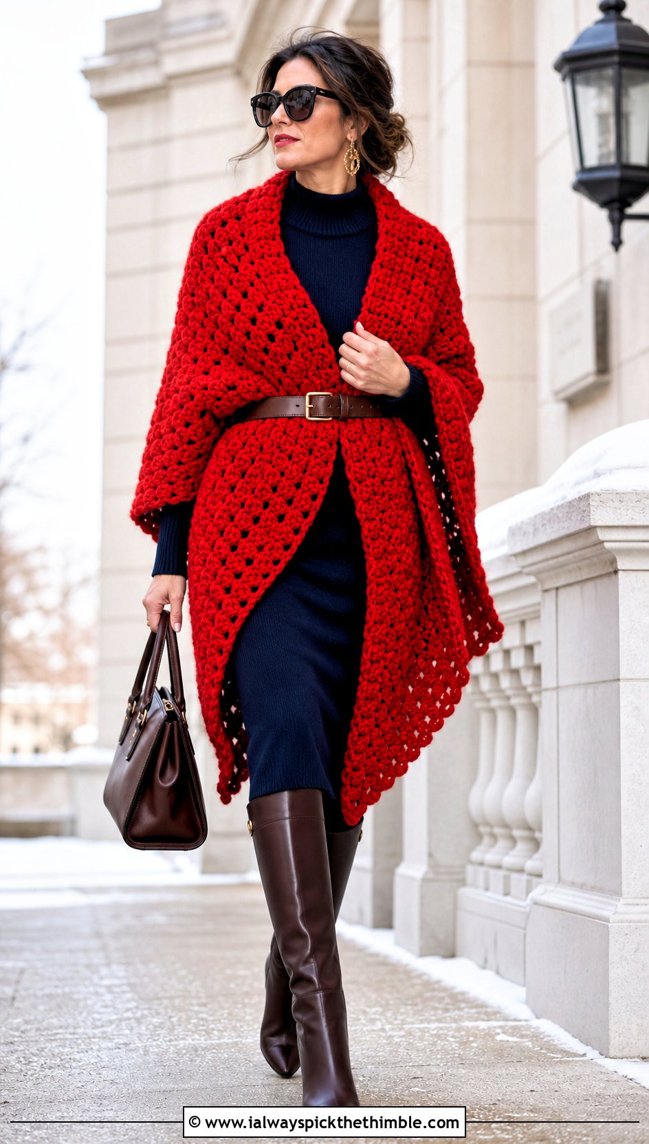 Oversized Corner To Corner Crochet Shawl With Sweater Dress - 15 Corner To Corner Crochet Shawl outfit ideas