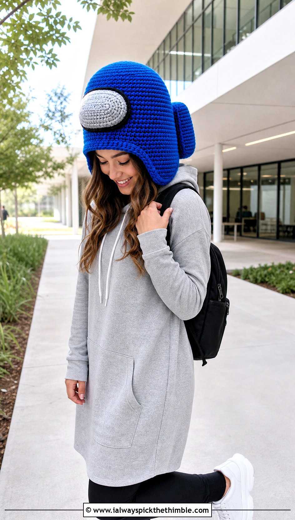 Oversized Crewmate Hat With Hoodie Dress - 20 Among Us Crochet Hat outfit ideas