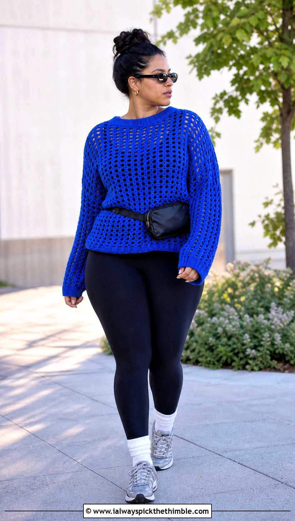 Oversized Crewneck Crochet Sweater With Leggings - 20 Crochet Quick Sweater outfit ideas