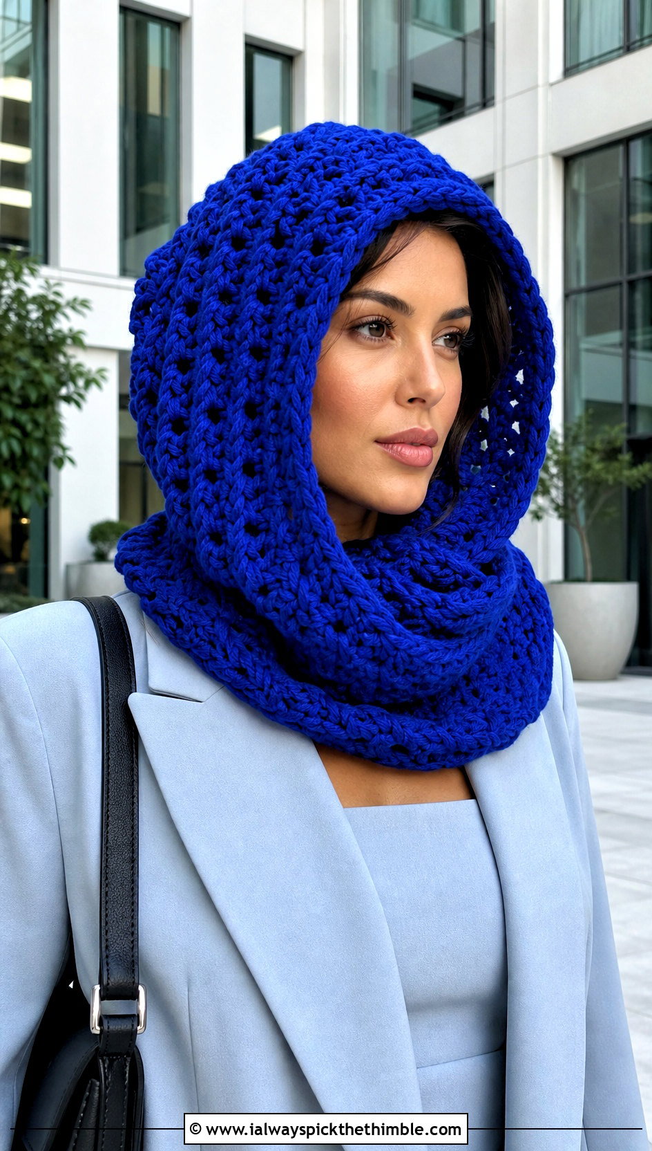 Oversized Crochet Balaclava Hood With Blazer And Trousers - 25 crochet baclava hat outfit ideas
