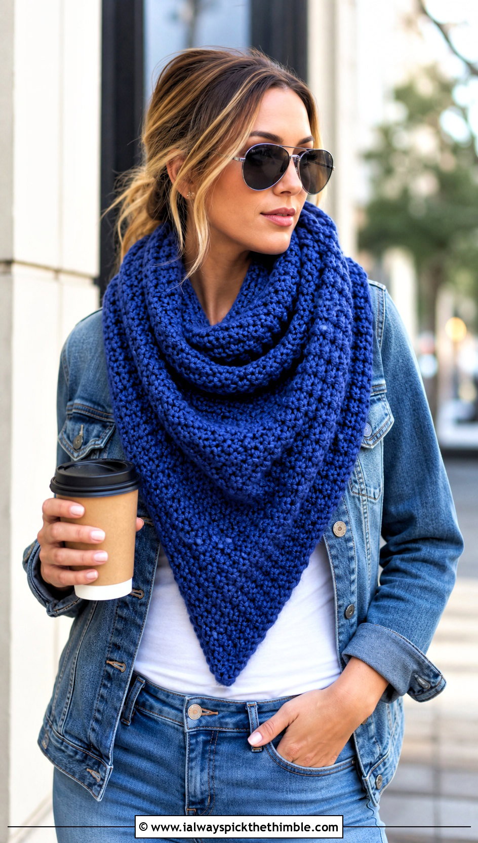 Oversized Crochet Blanket Scarf With Straight Leg Jeans - 25 crochet blanket scarf outfit ideas