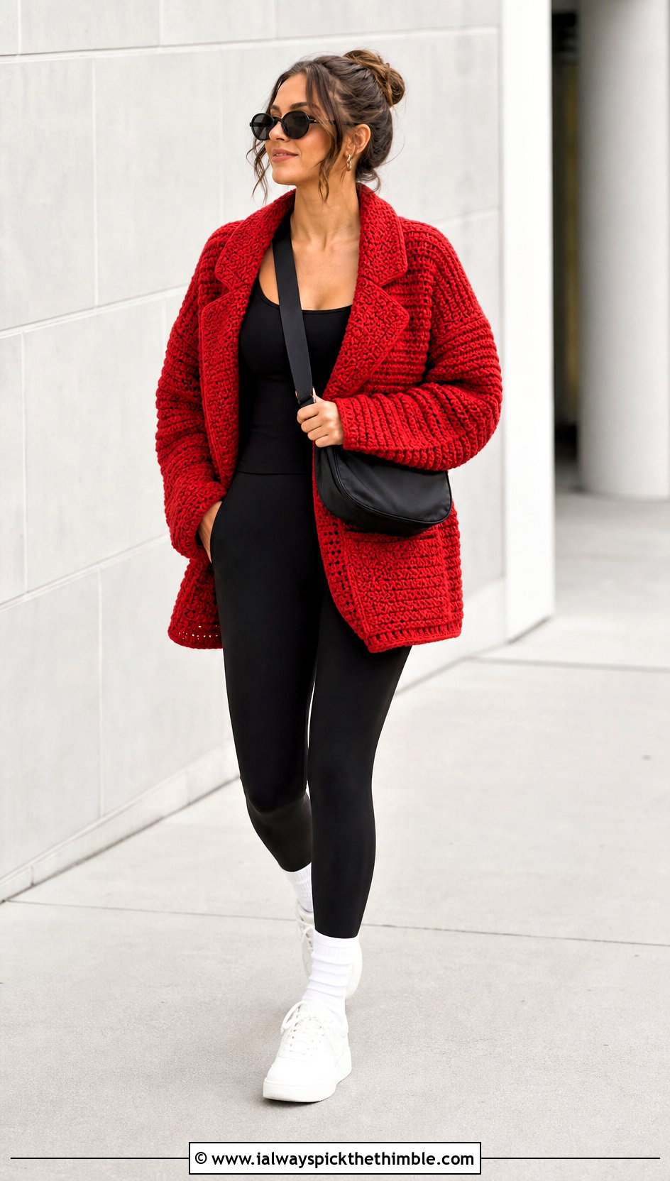 Oversized Crochet Blazer With Leggings - 25 crochet blazer outfit ideas