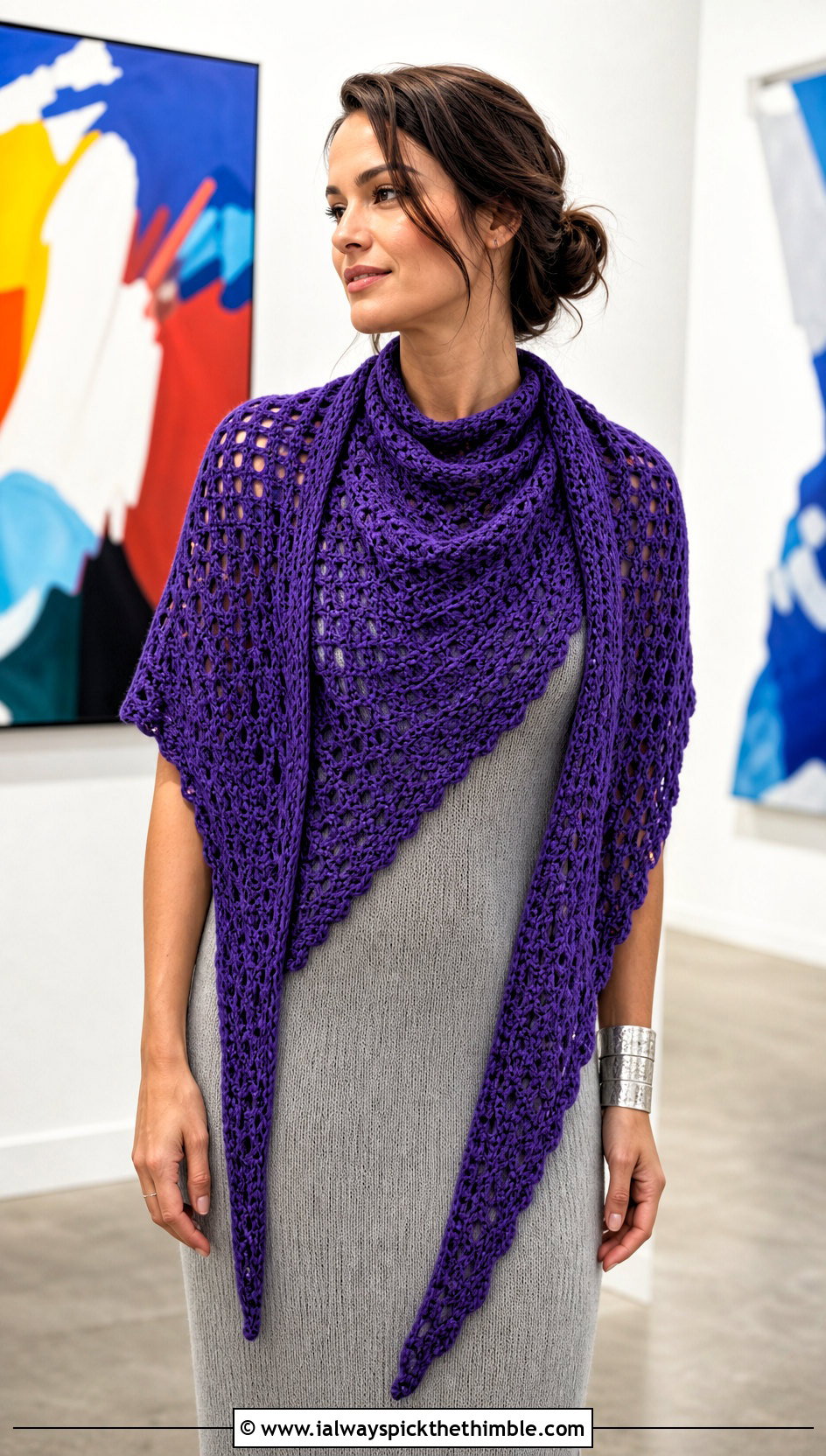 Oversized Crochet Boomerang Shawl Scarf With Column Dress - 15 Crochet Boomerang Scarf outfit ideas