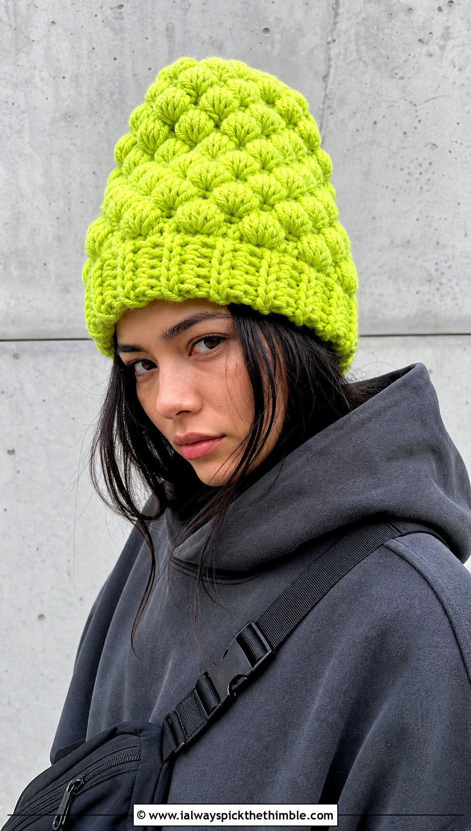 Oversized Crochet Bubble Beanie With Hoodie And Cargo Pants - 20 Crochet Bubble Hat outfit ideas