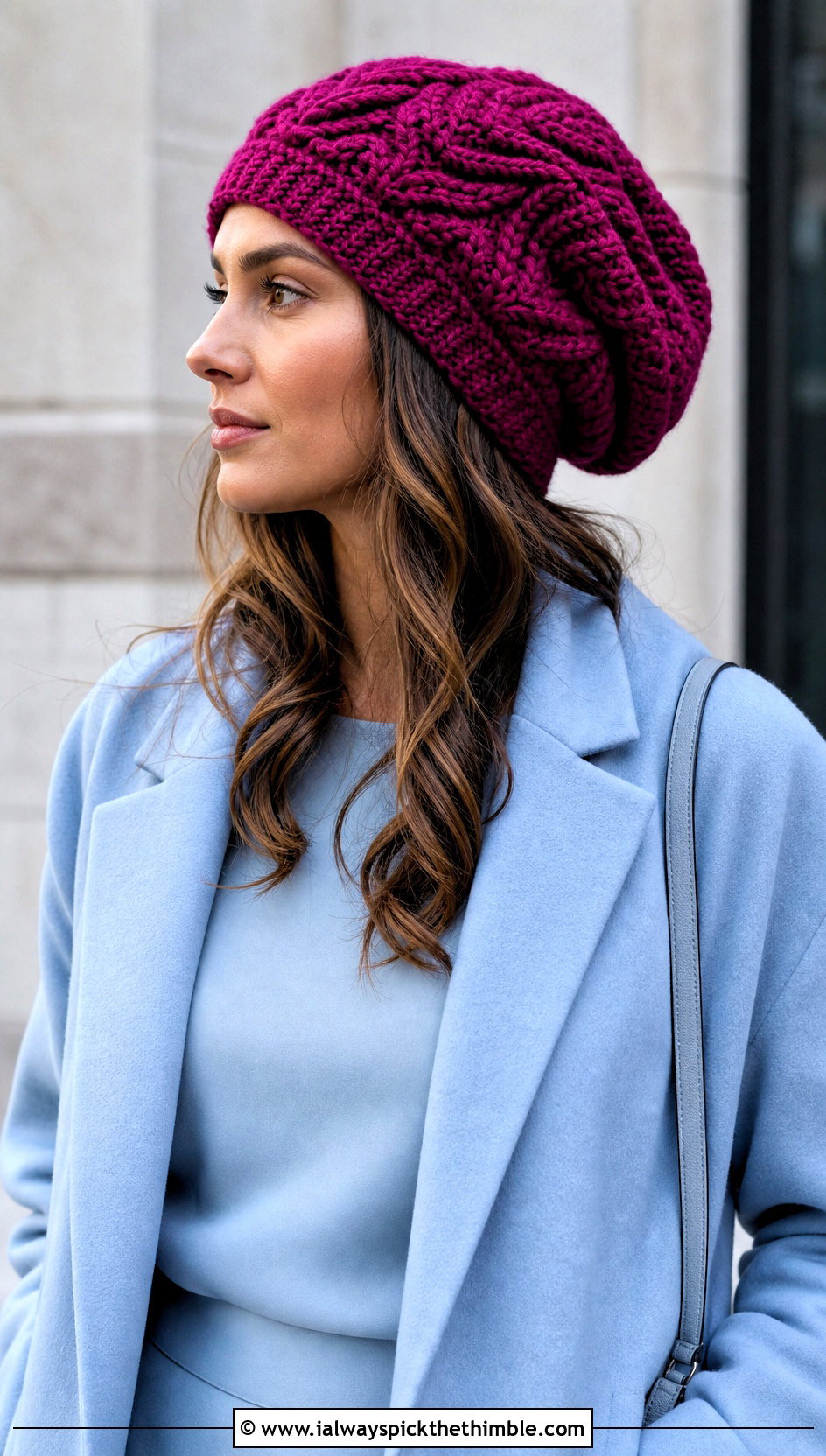 Oversized Crochet Cable Slouch Hat With Monochrome Outfit - 25 crochet cable hat outfit ideas