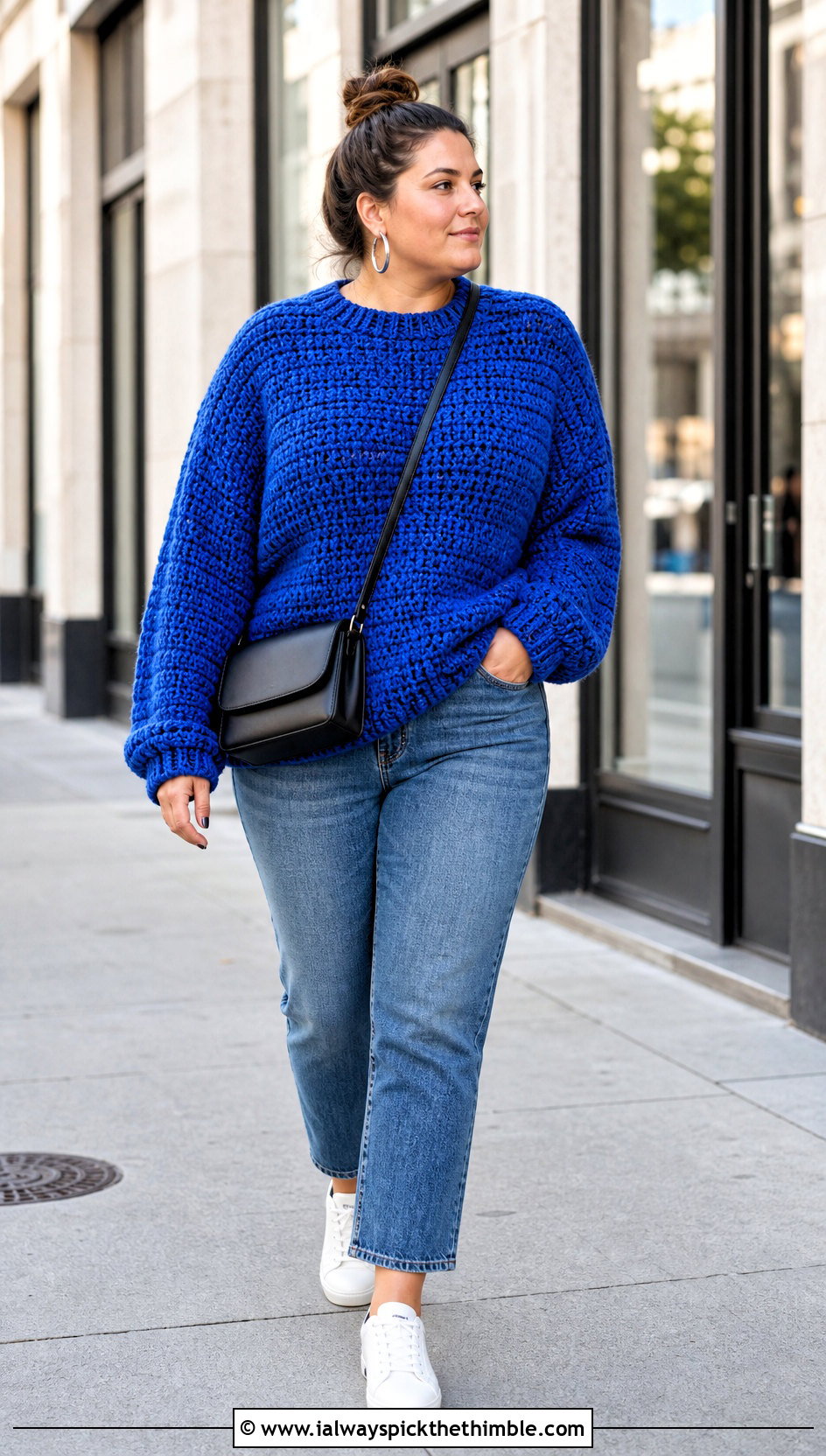Oversized Crochet Chenille Sweater With Straight Leg Jeans - 20 crochet chenille sweater outfit ideas