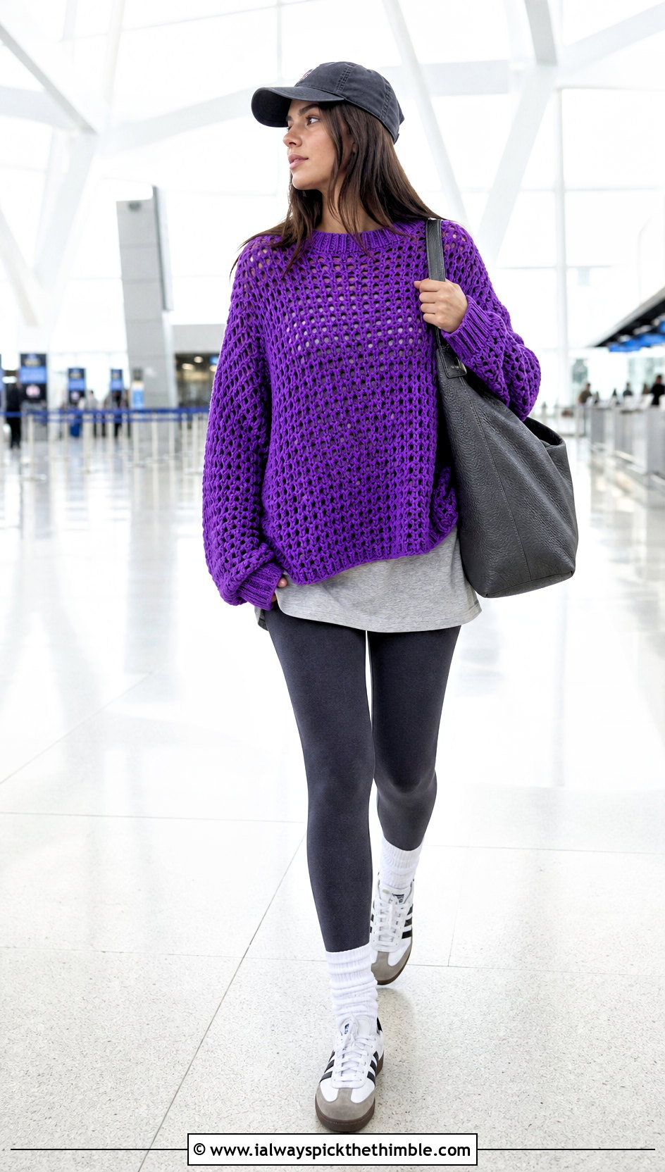 Oversized Crochet Crewneck Sweater With Leggings - 20 crochet crewneck sweater outfit ideas