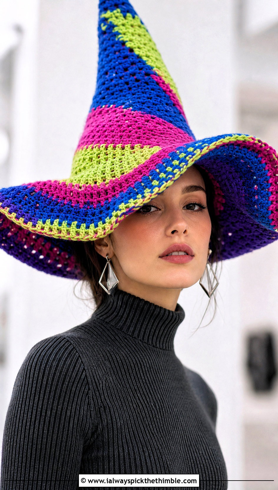 Oversized Crochet Elphaba Hat With Minimalist Knit Dress - 20 Crochet Elphaba Hat outfit ideas