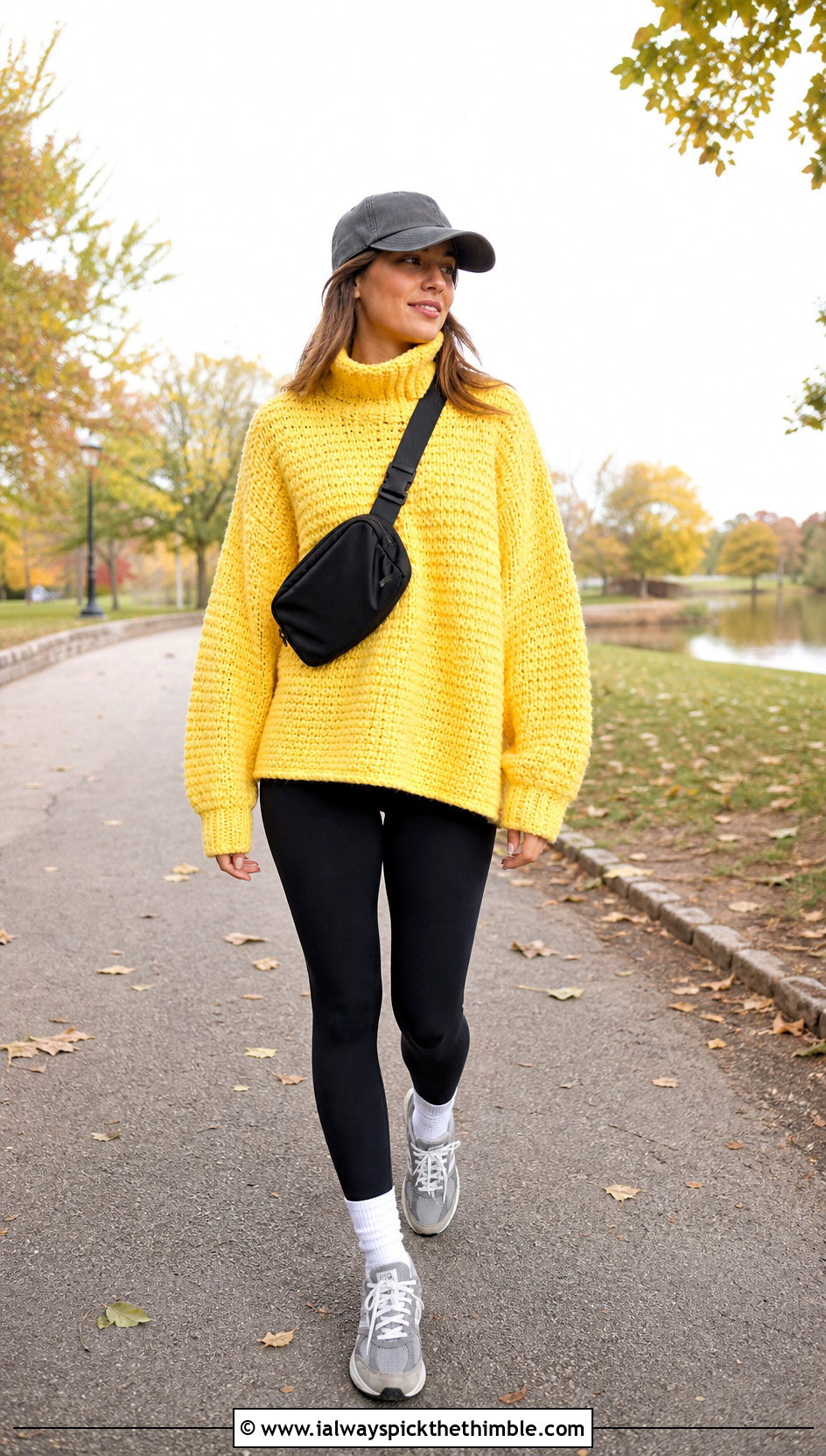Oversized Crochet Funnel Neck Sweater With Leggings - 20 crochet high neck sweater outfit ideas