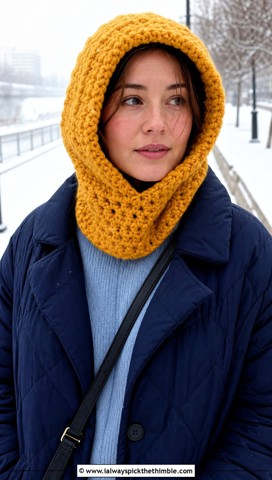 Oversized Crochet Hood Balaclava With Quilted Coat - 20 crochet balaclava hat outfit ideas